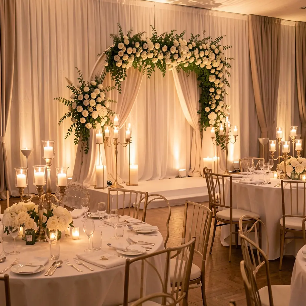 Vårt team förbereder en elegant eventuppställning